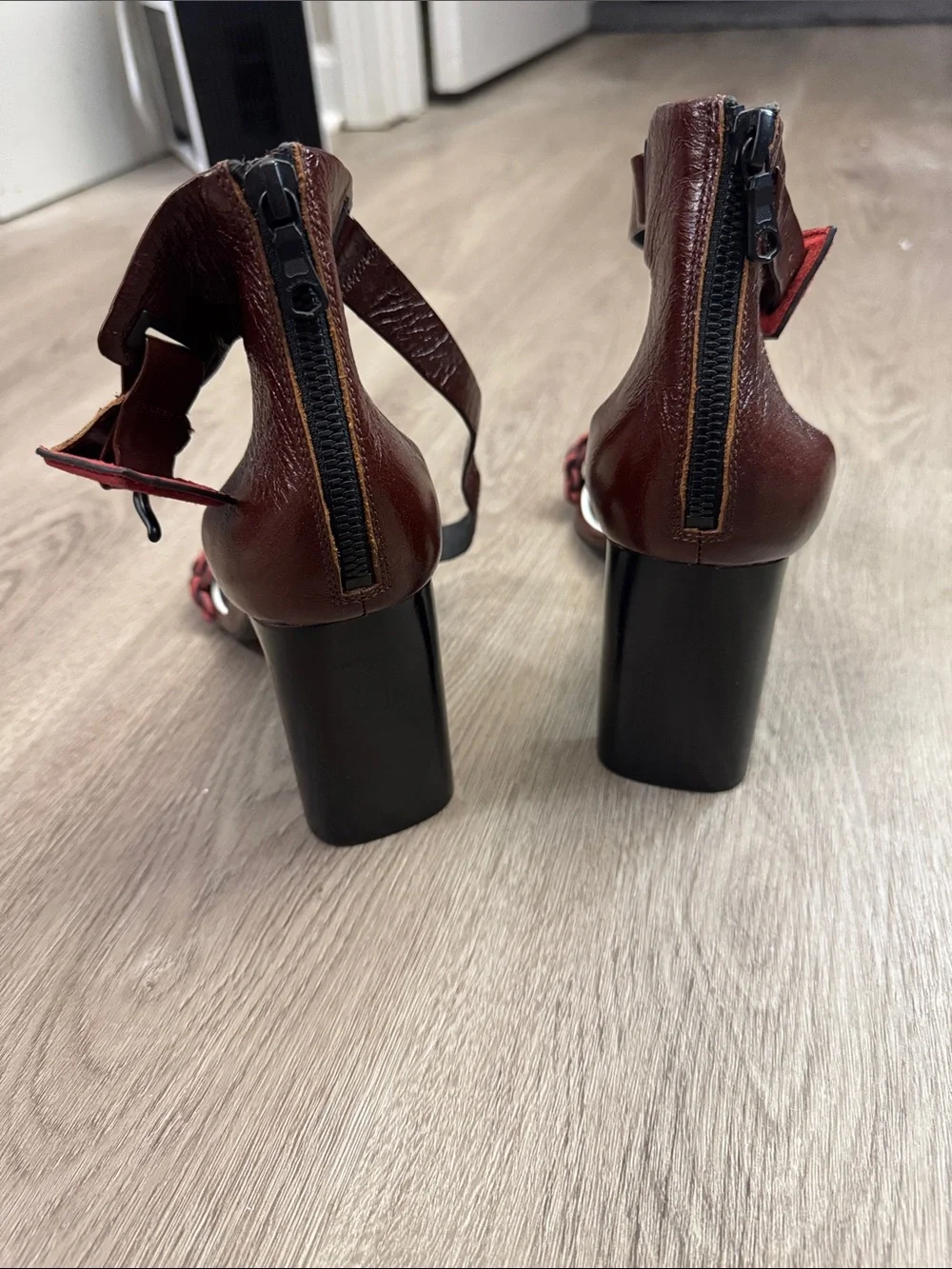 rag & bone Red Braided Ankle-Strap High Heel Sandals